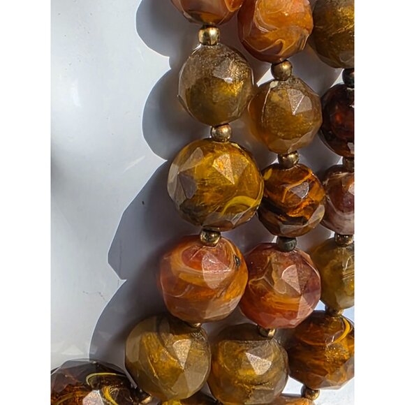 Vintage Multi-Strand Amber & Brown Beaded Choker Necklace With Gold-Tone Clasp - Picture 12 of 16